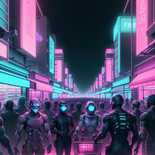<lora:RetrowaveTech-20:0.8>,retrowavetech ,scifi, virtual, vaporwave , wireframe ,  
shopping district , (crowded)
