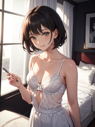 1girll,23years old,Pure,Flushed,Flushed face,A shy smile,Apricot eyes,brunette color hair,Dark eyes,Short hair, Short hair,The feeling of a good wife and a good mother,Small nose bridge,,pure white lingerie,lace edge,plumw,Cosmopolitan beauty,slightly rounded face,Fashionab,Hotel room,Flushed,Flushed face,dolce,Pure,Meek,Dimly lit,Large chest