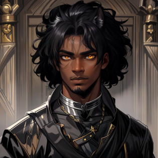 A closeup of a young black teenage man with lynx eyes and ears African beauty well-marked masculinity in a mysterious and dark look amid a blizzard on a snowy mountain A character wearing black robes for a medieval RPG and with some scars on his face and a dark look he is a character illustration for RPG with dark colors and gray he has a wise look and snob make a very magical and amazing background image use shadows outline light and black smoke to compose the photo He is in a dramatic pose for a medieval RPG art RPG art RPG character illustration art dramatic pose for a League of Legends style RPG art Art of a pet rpg in a medieval art Medieval art illustration in an art cartoon style arcane style league of legends art cartoon illustration 8k hd cinematic lights contrasted backlights