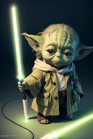 Yoda is holding a lightsaber and a lightsaber, Yoda Retrato da Arte da Fantasia, Personagem de Star Wars, segurando sabre de luz 4 k, Mestre Yoda, Jedi com sabre de luz, Retrato de Yoda, Mestre Jedi, Yoda:-1, Personagem pequeno. Motor Unreal 5, painting digital adorable, Iconic character of high detail, 3 d render arte do caractere 8 k, Yoda Kawaii