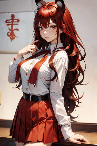 Masterpiece, rias gremory, best quality, 1girl, long hair, (((sexy))), (((realistic))), (((Curvilinear))), eyes bells, crimson red hair, straight hair, wavy hair, beautiful eyes, beautiful detailed shine, very bright, (((foxy girl))),(((Japanese school clothes)))), (skirt), (((uniform blouse))