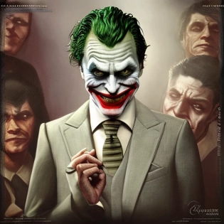 The Joker in suit, highly detailed, ultra realistic, intricate details, cinematic lighting, comic style, concept art, trending on artstation, painting by Tom Bagshaw and Craig Mullins and Greg Rutkowski