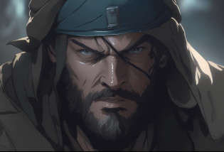 a close up of a man with a beard and a hat, Guilty Gear strives to splash art, aerial viewyoji shinkawa, in yoji shinkawa's art style, Badass anime 8 K, metal gear solid anime cyberpunk, Detailed digital anime art, metal gear solid art style, Black beard, guilty gear strive graphics, ?Metal Gear Solid?Snake in , Portrait of a solid snake