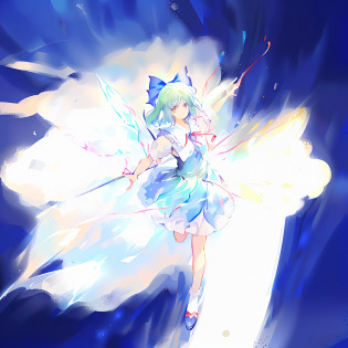 Anime girl with blue hair and white dress flying in the air, cirno touhou, from touhou, cirno from touhou, touhou character, cirno, Touhou, touhou project, an anime portrait of cirno, touhou project official artwork, magical little girl, zerochan art, ethereal anime, portrait of magical girl, style of magical girl