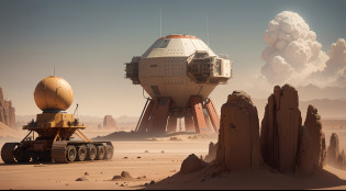 Chinese aerospace?Mards?Zhurong Mars landing rover?The astronaut?Repair equipment?A sandstorm strikes in the distance?Desert terrain?Space lander --auto