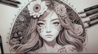 drawing of a flower with an eye on it, eyeball growing form tree branch, eyeball, ( all seeing eye ), all - seeing eye, kaethe butcher, 3rd eye, stalk eyes, single eye, all seeing eye, illustration in pen and ink, inspired by Ren Xun, pen and ink work. sharp focus, flowers grow from the body
