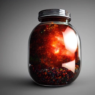 the entire universe contained inside a glass jar, super realistic, hyper detailed, dramatic lighting, 4k
