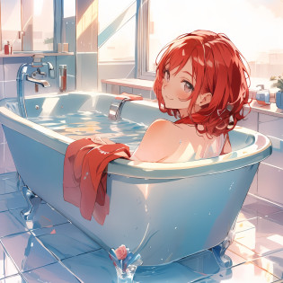 redheadwear?red color eyes?pigtails?s the perfect face?Girl in the bathtub?Smooth�skin?Rose red towel, Acrylic bathtub,  Pisif, , art  stations ?Sit in the bathtub?Soak in the bathtub?back to look back?,relaxing after a hard day,  comfortable atmosphere, Showered with light,  Light is refracted through glass?in bathroom, Bubble bath?mirrors????inside in room?Shower gel?shampoo?Cinema lenses?tmasterpiece?A masterpice?8K,Storytelling images?