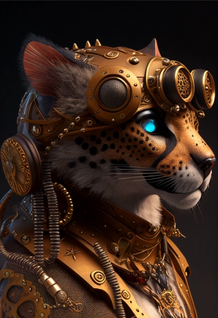 steampunk cheetah model, fortnite style, studio lighting, 3D octane render, hyper realistic, ultra detailed, 8k --ar 2:3 --q 2