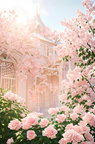 Professional photography, realistic, a clump of pink roses outside the house, beautiful and aesthetic, soft pink, beautiful beauty, roses in movie lights, lush flowers outdoors, nature and floral aesthetics, rose garden, roses, portal made of roses, beautiful images, roses, fantastic aesthetics, in a cottage core garden, pink golden hour, (masterpiece: 1. 6, best quality), (fine detailed beautiful eyes: 1. 2), (extremely detailed CG unity 8k wallpaper, masterpiece, super detailed, best shadows), (detailed background), high contrast, (best lighting, extremely refined and beautiful), ((color paint splash on transparent background, Dulux, )), ((caustic)), dynamic angles, beautiful details glowing, amazing, high detail, very detailed, beautiful, building shots, surrealism, Unreal Engine 5