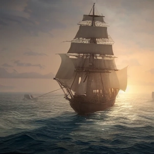photo of a ultra realistic sailing ship, dramatic light, pale sunrise, cinematic lighting, battered, low angle, trending on artstation, 4k, hyper realistic, focused, extreme details, unreal engine 5, cinematic, masterpiece, art by studio ghibli, intricate artwork by john william turner