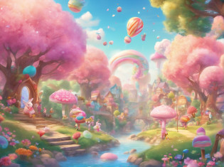 best quality,4k,8k,highres,masterpiece:1.2,ultra-detailed,realistic:1.37,pink candy forest,dreamy,enchanted,magical,whimsical,fairy tale,happiness,sweetness,fantasy,playful,girl in a pink dress,floating cotton candy clouds,chocolate trees with candy leaves,multi-colored lollipops growing on the ground,glistening sugar crystals,sprinkles falling from the sky,magical unicorns gathering near a chocolate waterfall,giant gumdrop mushrooms,sparkling candy canes lining the path,sweet aroma filling the air,soft pastel colors,glowing sunlight filtering through the candy canopy,joyful laughter of children,delightful surprises around each corner,delicious treats everywhere,feeling like stepping into a whimsical dreamland,carefree and full of wonder,bringing out the inner child,sugar rush of happiness,endless exploration and adventure,memories of childhood innocence,unforgettable experience of pure joy.