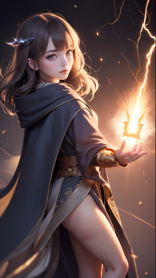 (Skindentation:1.5)?reallistic?Photorealsitic?(masuter piece:1.5)?Concept art?intricate-detail?A highly detailed?Photorealsitic?Octane Rendering?8K?Unreal Engine?Dynamic Pause?top-quality?hight resolution?(Lifelike face:1.1)? (surrealistic:1.1)?((full body Esbian))?perfect  eyes?(shinny skin:1.2)?(((hairstyle on)))?(((perfect hand)))?(highly detailed back ground)?((Moving background) )?((Lightning))?(llight rays)?((1girl in))?I'm wearing a cloak?(((flowing cloak)))?((finely eye?quality eyes?Quality face))?(extremely intricate robes?magical robe)?short-hair?Lightning?electricity?swirling fire?radiating power?spark of light?fumo?magia?((Dramatic))?epicd?battle field?depth of fields?Bokeh?4K?gotik?embers?Particle?A sexy?Cute?dynamic ungle?