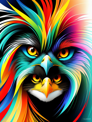 brightly colored eagle head with bright yellow eyes and a black background, Arte bonita UHD 4K, Eagle Head, Arte digital detalhada em 4k, Arte digital altamente detalhada em 4k, cores realistas vibrantes, pintura detalhada 4K, arte digital altamente detalhada, arte vetorial altamente detalhada, arte digital altamente detalhada, pintura digital vibrante, cores altamente detalhadas, cores realistas detalhadas
