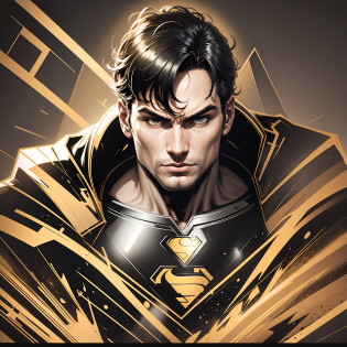 [gold and black Superman poster] + [vector art + [inspired by Superman] + [superman portrait] + [dc comics art style, vector art, superhero portrait] + [dynamic line work] + [Jim Lee-inspired vector art featured on behance, net art] + [ intense line art] + [comic art style] + [vector ink drawing] + [crisp line work] + + [Vectorized] + [Silk screen print, serigraph, planographic engraving] + [Vector Painting] + [on Black Background: 1.4] Size: 512x512, Steps: 15, Sampler: DPM++ 2S a Karras, CFG scale: 3, Seed resize from: -1x-1, Denoising strength: 0.3, Base Model SD 2.1 as a t-shirt logo in the style of --auto --s2
