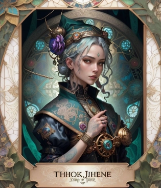 tarot card with intricate detailed frame around the outside, portrait of cyberpunk head with jester hat, cyberpunk, styled in Art Nouveau, insanely detailed, embellishments, high definition, concept art, digital art, vibrant, intricate detailed frame around the outside, detailed, 4K, details, focus, tarot card, detailed, Nouveau Cherub Stained Glass Cathedral, (Alphonse Mucha, James Jean, Erin Hanson), hyperdetailed, backlit, 8k, UHD, HDR, (Masterpiece:1. 5), (best quality:1. 5), Model: 526 Mix, man