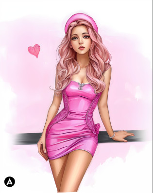 a drawing of a woman in a pink dress and a pink hat, vestido com um vestido rosa, menina cor-de-rosa, Cartoon style illustration, estilo de arte dos desenhos animados, usando um vestido rosa, arte dos desenhos animados, trending on artstration, arte dos desenhos animados, vibe rosa, pintura realista da menina bonito, in cartoon style, pintura digital brilhante, algum rosa, arte digital dos desenhos animados, arte fofa