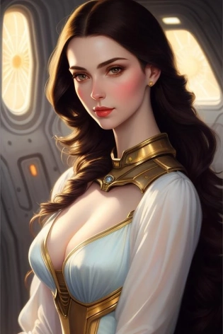 masterpiece, (photo), detailed, artistic, beautiful, best quality, highres, (retro science fiction), sci-fi, (colorful), (elegant), (feminine), (18-year-old female), (slender), (small cleavage), (padded), (retro futuristic space (padded) clothes), (soft flowing cloth trim), (futuristic), (medium shot), (portrait), (spaceship interior), (starts), (illuminator), (by Bruce Pennington), (by Albert Lynch) | | logo, text, brand, watermark, watermarks, cropped, computer, IBM, laptop, monitor, turntable, record player, (((speaker))), Logo, (((loudspeaker))), text, type, mircowave, oven, mirowave oven, appliance, grainy