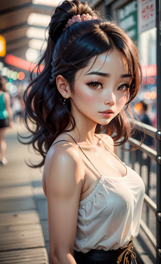 arafed asian woman with ponytail hair and camisole, korean girl, standing at the pier, beautiful south korean woman, gorgeous young korean woman, beautiful young korean woman, asian girl, young adorable korean face, portrait of female korean idol, jaeyeon nam, korean woman, straight hairstyle, ulzzang, popular korean makeup, popular south korean makeup --auto --s2