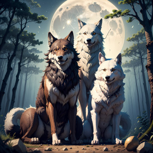 Three wolves with full moon standing in the woods, Wolves, author?Karen Beit, author?Laszlo Balog, author?Caspar Wolf, howling at the moon, werewolf�, under a full moon, author?Otakar Kubin, author?Wolf Huber, lisa parker, large wolf, wolves and their treasures --auto