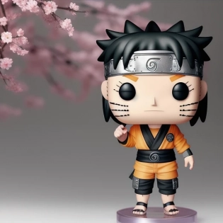 naruto as a funko pop style toy, studio lighting, 8k, highly detailed, 3d, full body, Cherry blossom in the background