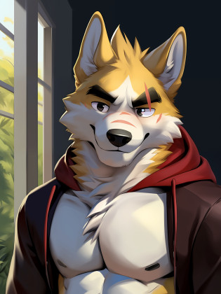 tmasterpiece? Best quality at best? nj5furry?shaggy male? 1boys? hairy pubic? malefocus?Fierce eyes?Tsundere? ??? Animal ear? formal? Wolf ears? Wolf Boy? ssmile?
White fur?Yellow fur?Brown fur?two tone fur??The eye?black shirt?Red hood?black   hoodie?Thick eyebrows?coda?Yellow ears?
??full bodyesbian????
author?Chunni
