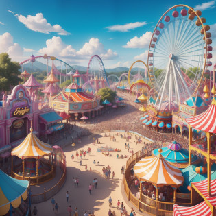 The most beautiful and fun amusement park, colorful, happiness, highly detailed, perfect composition, amusement park advertisement, lots of details