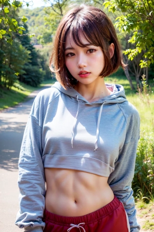 (1 girl, full body), (beautiful Korean girl, kpop idol:1. 5), (Cute Loose Bob hair:1. 5), (wearing a cropped hoodie, capri sweatpants, high hills:1. 5), (red lips, small breasts, toned stomach, eyelashes, aegyo sal:1. 5), immersive background, depth of field, (detailed face, beautiful detailed eyes, symmetrical eyes), (volumetric haze, global illumination, dynamic lighting, best illumination, volumetric lighting), (ultra highres, 8k, realistic, photorealism, photorealistic, hyperrealism:1. 5), (photon mapping, physically-based rendering), <lora:add_detail:1>