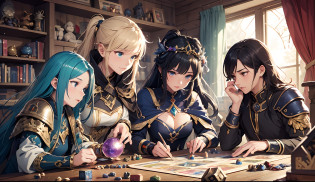 anime style, 4 kids playing a D&D style board game (best quality,4k,8k,High,masterpiece:1.2),ultra-detailed,(realistic,photorealistic,photorealistic:1.37),vivid colors,(Portraits: 1.1),(conceptual artists:1.1),bright colors,dynamic lighting,imaginative composition,whimsical characters,happy atmosphere,fantasy setting,exciting poses,magical creatures,unique character designs,Detailed background,beautifully illustrated,Detailed anime eyes ,bright anime hair,expressive facial expressions,wonderful costumes,colorful dice,elaborate board game,old dusty wooden table,tattered rulebook,fantasy miniatures,rolling says,animated game actions,engaging narrative,Enchanted World,emotion and suspense, action-packed scenes, team cooperation and friendship, Creativity and Imagination, Fantasy adventures, bright and charming illustrations, depth and richness in colors, intricate details in the game pieces, behind-the-scenes stories of imaginative characters, joyful movements and energetic, sparkling spell effects, comic book style speech bubbles, magical aura around the game, sparkling gems and treasures, dynamic camera angles, shadows and highlights, exaggerated proportions, positive and upbeat tone, surrounded by fantasy landscapes, expressions and enthusiastic gestures, action figures and figurines, illustrations with a touch of whimsy, colorful fantasy maps, floating islands and magical floating objects, mystical creatures and legendary beasts, fantasy armor and weapons, playful magical creatures, emotions and camaraderie in character interactions ,Enchanted forest and mysterious caves,animated spells and special abilities,heroes and heroines in epic battles and missions,unique character classes and abilities,emotion and expectation for the outcome of the game,immersive narrative through visual cues. --auto --s2