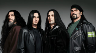 Four men, with, long hair, and, beards, standing, row, Dream Theater, with, his long black hair, with long black hair, heavy rock band promo photo, heavy metal band promo, disturbed, long dark hair, long raven hair, long dark hair, with long dark hair, endless black hair, 5 feet away, proto metal band promo, long black hair