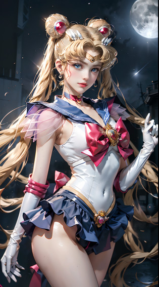 ?masterpiece?ful:1.3?stands?8K?3D?realisitic?Ultra Micro Photography?top-quality?Wallpapers with extreme details CG Unity 8K?frombelow?intricate detailes?(1 female)?28 year old?(Sailor Moon:1.6 Super Bishoujo Senshi Sailor Moon Mer1?meishaonv,tiarra?Sailor Senshi Uniform Sailor:1.5?sailormoon:1.5,Eternal Sailor Moon)?(Incredibly long bright twin-tailed blonde:1.4?Thin and very long straight twin tail blonde, Hair buns?Red round hair ornament in a hair bun)?((Sailor Senshi Uniform:1.4?Blue collar,Blue sailor color,Blue Pregate Ultra Mini Skirt:1.5?very large red bow on the chest,,Long white latex gloves,Red gloves on the elbows?Bare upper arms,Luxurious golden tiara on forehead??Nipple Ring,Luxurious Golden Jewelry?high leg swimsuit))?Very thin and fit high gloss white holographic leather?High Gloss White Latex High Leg Swimsuit That Shines Like Oil,(Details of face:1.5?Blue eyes?Beautiful expression?beautidful eyes?Outline of the iris, Eyes with highlights?thin lipss:1.5?thin and sharp pale eyebrows,?long eyeslashes?Double eyelashes?Thin, thin and muscular,,,?a small face?tall and large chest?perfectly proportions?big breasts thin waist?SEXY Model Pose?Dynamic Poses,Visible Pore?seducting smile?perfect hand:1.5?octan render?highly dramatic picture?(Lunar divinity,cosmic background?rays of moonlight?a moon?Dynamic backgrounds?exquisite lighting and shadow?dynamic ungle?????),Strong natural light?sunlights?Digital SLR?foco n�tido: 1.0?Maximum clarity and sharpness?mecha musume,(aausagi, double bun, twintails, parted bangs, circlet, jewelry, earrings, choker, red bow, white gloves, elbow gloves, blue skirt,(aausagi, double bun, twintails, parted bangs, hair ornament, circlet, jewelry, earrings, choker, see-through, red bow, white gloves, elbow gloves, multicolored skirt)
)