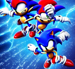 Sonic walking through space, 8k, superhero, sonic