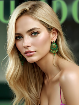 photo of a stunning beautiful woman in the cover of a fashion magazine, long messy windy blonde hair, green eyes, (Vogue magazine cover:1.3), (pervpulp15:1.2), modelshoot style, (extremely detailed CG unity 8k wallpaper), photo of the most beautiful artwork in the world, professional majestic oil painting by Ed Blinkey, Atey Ghailan, Studio Ghibli, by Jeremy Mann, Greg Manchess, Antonio Moro, trending on ArtStation, trending on CGSociety, Intricate, High Detail, Sharp focus, dramatic, photorealistic painting art by midjourney and greg rutkowski, (sexy shiny green dress:1.1), (looking at viewer), (detailed pupils:1.3), (modern outfit:1.2), (closeup), pink lips, (earrings), (fashion magazine logo), (magazine text), (magazine title:1.1)