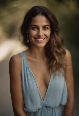 25 years old moroccan, focus on the nose, sharp nose, A captivating portrait of a woman grinning, her entire face, including her nose, sharply in focus. Her light blue eyes are illuminated by natural light. Photographed by the acclaimed Sally Mann with a Hasselblad X1D II and an 80mm f/1.9 lens, the settings were f/2.8, ISO 64, and 1/180s. Ambient light was artfully shaped using a large diffuser and a gold reflector to add warmth. --ar 9:16 00 --s 2