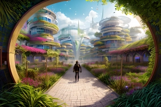 ultra-wide view, lush fantasy:1. 3, vibrant, colorful, city street, solarpunk, spiral futuristic buildings:1. 3, in the style of nature-inspired imagery, rich and immersive, historical reimagining, hugo pratt, alexandre calame, guido borelli da caluso, eco-friendly craftsmanship, Vincent Callebaut, Teikoku Sh�nen, Imperial BOy, clean, clear <lora:add_detail:0. 7>