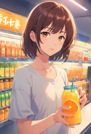 Someone has a bottle of orange juice with a sticker, Drink, Made with drinks, it has lemon skin texture, Lemon Demon, Wang Chen, Energy Drinks, qiangshu, lava, daoshu, ? ? ? ?, fire punch, Komono, zmonzheng
