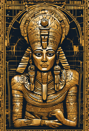 Isis: Main goddess of the Egyptian pantheon dressed in gold and golden makeup with open wings, in the style of the Egyptian gods,  depicted with a throne-shaped head adornment, a reference to Osiris. coberto de joias de luxo, joias, luxo, EGYPTIAN SYMBOLS, joias de pintores e escultores, detalhes altos, Realistic, Detalhamento ultra intrincado, 8k, Cinematic lighting, cinemactic. Image with resolution of at least 300dpi