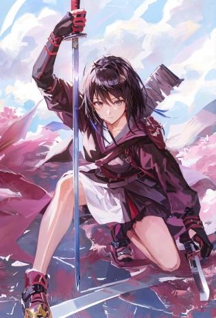 anime girl with a sword and a backpack kneeling down, badass anime 8 k, female action anime girl, she is holding a katana sword, unsheathing her katana, dramatic wielding katana pose, anime girl with a bow and arrow, 4 k manga wallpaper, anime style 4 k, katana, demon slayer rui fanart, mikasa ackerman
