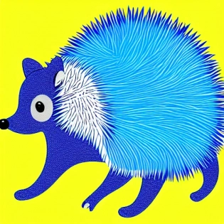 realistic blue outline sketch of an English hedgehog with a happy smile, crawling on all fours, with sharp blue lines, no fill color just the outline, plain white background, in the style of Ivan Bobrov.