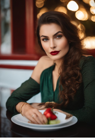 photo de (sh0hreh:0.99), Une belle jeune femme, yeux bruns, Cheveux courts, Enlarged close-up in a well-cut portrait, forte poitrine, assis dans un (Table on a seaside promenade caf�-bar drinks cocktails:1.2) porter un (Red designer long-sleeved shirt:1.3) (Boissons sur la table:1.3) (Gold Lighting:1.2) Background details of foreground objects (Master part:1.2) (Fotorrealista:1.2) (Bokeh:1.2) (Best quality) (Color Grading) (detailed skin:1.3) (complexe) (8k) (Hdr) (lighting cinematic:1.3) (mise au point nette)