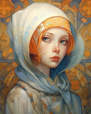 Girl with a Pearl Earring::1 in the style of stained glass window::0. 5, art nouveau