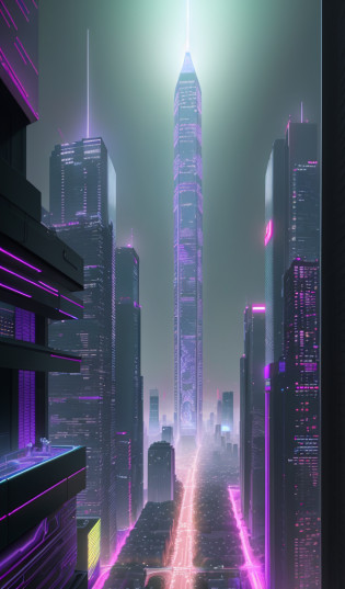 Imagine Central Park, New York as a scene from a cyberpunk dystopia. The park's natural elements are replaced with high-tech, bio-engineered flora that emit neon light. The pathways are illuminated with embedded LED lines, guiding the way through the park. The surrounding buildings are towering structures of steel and glass, adorned with holographic advertisements. The style should be inspired by the video game 