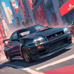 Tom cruise and fast and furious, Nissan R34 , Car Color black perlesen Red