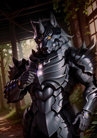 art by midjourney, CGI_Animation, (masterpiece:1.3), (best quality:1.5), anthro, (muscular), old, aged up, ((male)), (full body shot), dynamic lighting, ((male)), thick muscular body, powerful muscular body, ((bodybuilder body and wide powerful body and wide thick muscular body and powerful male body and muscles and muscled and thick arms and powerful arms and muscular arms and thick thighs and powerful legs and muscular legs and thick chest and wide chest and muscular chest and muscular abs and rippling muscles and powerful shoulders and muscular shoulders and muscular butt and thick muscular neck and powerful muscular back)), cinematic lighting, 8K, hi-fi, (perfect proportions:1.2), (armored muscular man:1.5), sharp focus, (illustration:1.1), (detailed), (intricate), (8k), (HDR), (cinematic lighting), (sharp focus), (color grading), black leather body suit, polished black armor, a wolf headed man in black armor with a horned wolf face helmet, glowing yellow eyes, Zen Aku, Zen-Aku, <lora:Zen Aku:1>  easynegative