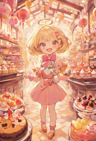 (A cute, Cartoon dessert characters?Has minimal human characteristics): Sweet and lively face, Round and shiny eyes, Cute little mouth, Soft and soft body, Extremely colorful?Vibrant appearance, adorable expression, The limbs are small and stout, Joy resonates with joy, Naughty and mischievous personality, A little clumsy?But full of charm, A touch of magic and wonder, Surrounded by desserts and sugary treats, A whimsical dessert wonderland, Fill with sweets, chocolate bar, and pastries, Sugar-coated fantasy world, Land where calories don't count, A delicious adventure in dessert paradise, Bright colors and a joyous atmosphere, Sweet aroma, With marshmallow clouds and lollipop trees as background, Cheerful and seductive presence, Dessert companion?Put a smile on everyone's face. (Best quality, High-res), A delightful blend of sweetness and cuteness, A masterpiece of confectionery art, Eye and heart care, Fascinating and coveted work, Light up the dessert companion for any day.