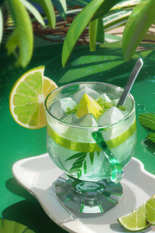 There is a green coconut sprinkling water, fairy fruit. rendering by octane, professional fruit photography, highly detailed product photo, food commercial 4 k, miniature product photo, close up food photography, coconut, Product photography 4 K, illustration!, commercial product photography, super realistic food picture, tropical fruit, Moisture, ??, dramatic product photography, rained