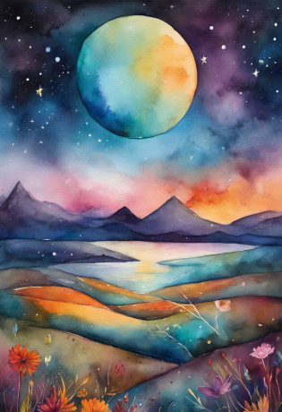 Colorful futuristic illustration of space?El fondo es la luna, beautiful artwork illustration,Cinco conejitos lindos