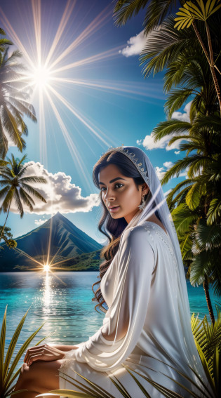 Reflecting Divine Serenity - Realistic Photography of Uriel Sitting in Paradise in Light RobesIn This Creative Exercise, you will be guided to create an exceptionally detailed and realistic photographic image of Uriel, a guerreira celestial, sitting in a paradisiacal setting. Your mission is to capture not only the beauty and tranquility of the scene, but also to convey the heavenly aura and serenity of Uriel as she rests in paradise. Uriel is sitting on a plot of land covered by a carpet of soft, verdant grass. Ao fundo, Crystal clear water waterfalls fall gently, creating a soft murmur that fills the air.

The golden light that bathes the scenery highlights the iridescence of the feathers of its wings. As roupas fluem suavemente em torno dela, creating a sense of movement even when sitting. Soft shades of blue and white reflect the purity and peace of the paradisiacal environment. Seus olhos, suavemente fechados, suggest that she is immersed in divine thoughts or spiritual communion.

There's a faint smile on her lips, conveying the joy and harmony she finds in this heavenly refuge. As texturas da grama, of Uriel's clothes and wings are rendered accurately, conveying the tactile and visual feel of the scene. The soft reflections of light on her clothes and wings add a dimension of realism and depth to the image. The scene captures the essence of the ethereal beauty and tranquility that Uriel represents.

Cada detalhe, from the light robes to the natural elements around them, contributes to the visual narrative of a divine moment of introspection and peace in paradise,  chromatic aberration abuse, UHD, retina, masterpiece, ccurate, anatomically correct, textured skin, super detail, high details, high quality, award winning, best quality, highres, 1080P, HD, 4K, 8k, 16k --q 5