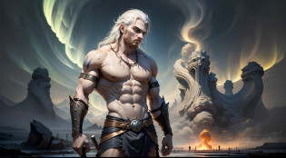((Best Quality)), ((Masterpiece)), (Detailed), image of Hades the Greek, (mythology: 1.2), (Majestic appearance: 1.1), loose beard and hair, muscular physique, Wearing a trident (The Realm of the Underworld: 1.1), (A powerful creature: 1.2), (Divine aura: 1.1), (domineering look: 1.1), 8K ?????????? Viking, rocker, Rockstar, Cool, glare, radiance, spectrum, titanium, titanium, warrior, samurai, Strong WILL, A mighty force, energy, zipper, Salute, northern lights