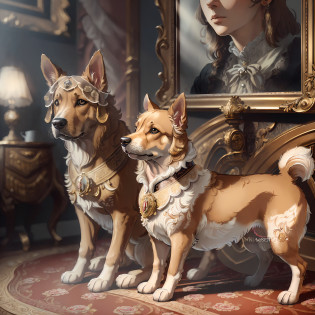 (masterpiece),(best quality), dog [yorkshire],((ultra-detailed)), (highly detailed CG illustration), (masterpiece:1.16), (best quality:1.32),(meticulous_detail),(high resolution:1.1),(best lighting:1.1), (best shade:1.1), (an extremely delicate and beautiful),(proper shading:1.1),(Illustration: 1.1),(Completed:1.1),Overlay,(appropriate setting), Yorkshire breed dog with Victorian clothing in beautiful decorated old room --auto --s2